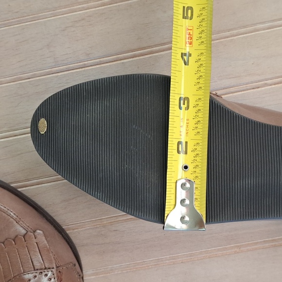 Apostrophe Vintage Leather Fringe Light Brown Flat Slim Fit Penny Loafers - Picture 7 of 10